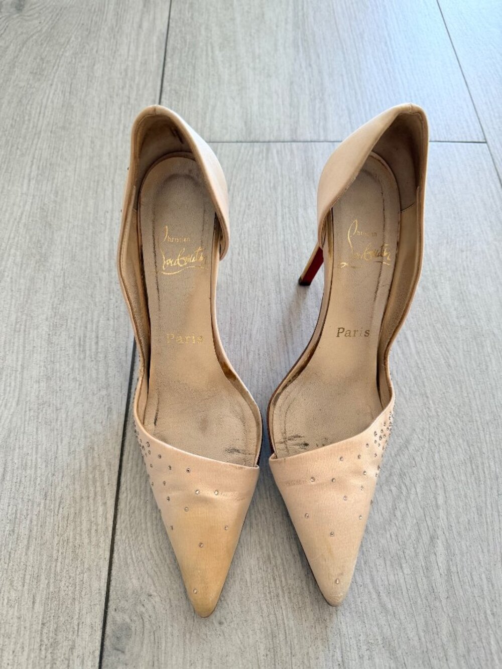Christian Louboutin Helmoon Strass d'Orsay Pumps Nude Satin Crystal